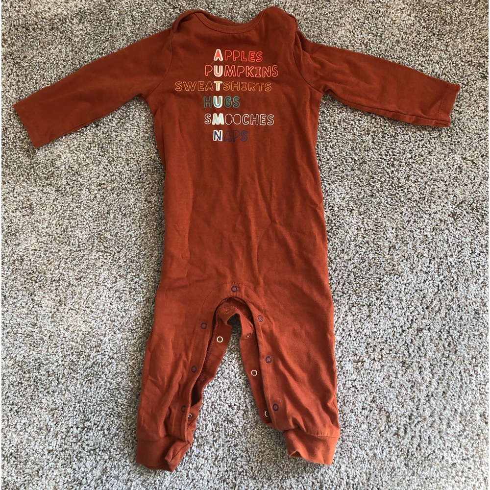 Cat & Jack Orange Long Sleeve “Autumn” Onesie- size 12 Months -EUC